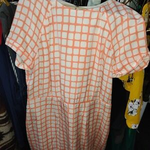 Fossil Peach and White Grid Midi Dress